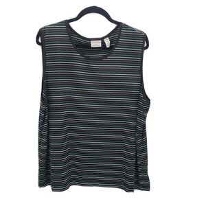 Covington striped tank top womens plus size 20 22 black blue white sleeveless